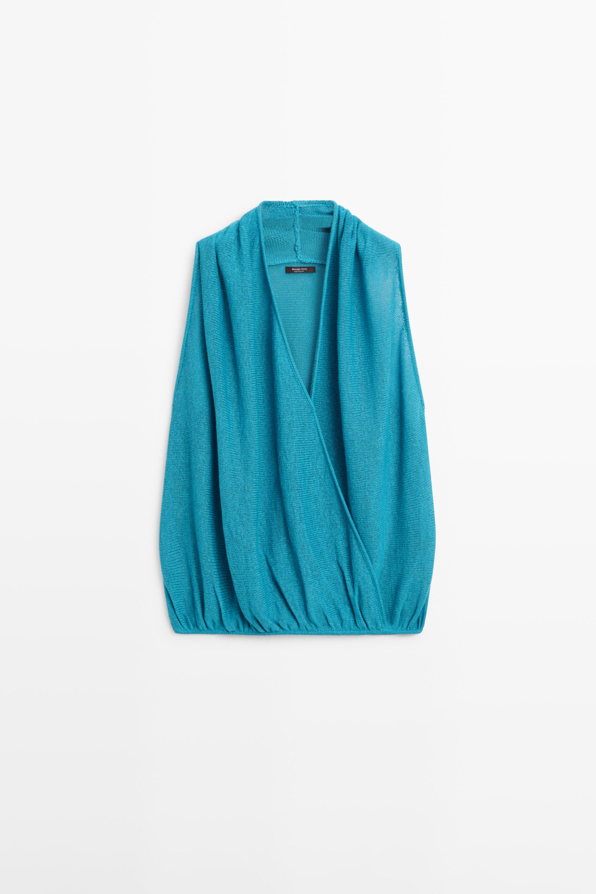 Linen blend crossover top